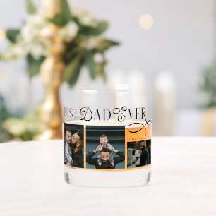 Modern Best Dad Ever Photo Collage Fathers Day Whiskey Glass