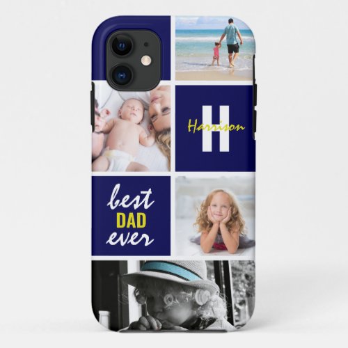 Modern Best Dad Ever  Photo Collage  Monogram iPhone 11 Case