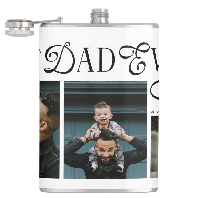 Modern Best Dad Ever Photo Heart Fathers Day Gifts Flask (Opened)