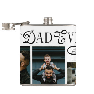 Modern Best Dad Ever Photo Heart Fathers Day Gifts Flask