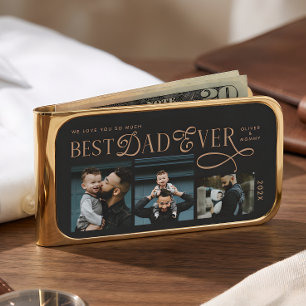 Modern Best Dad Ever Photo Heart Fathers Day Gifts Gold Finish Money Clip