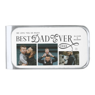 Modern Best Dad Ever Photo Heart Fathers Day Gifts Silver Finish Money Clip