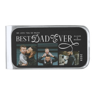 Modern Best Dad Ever Photo Heart Fathers Day Gifts Silver Finish Money Clip