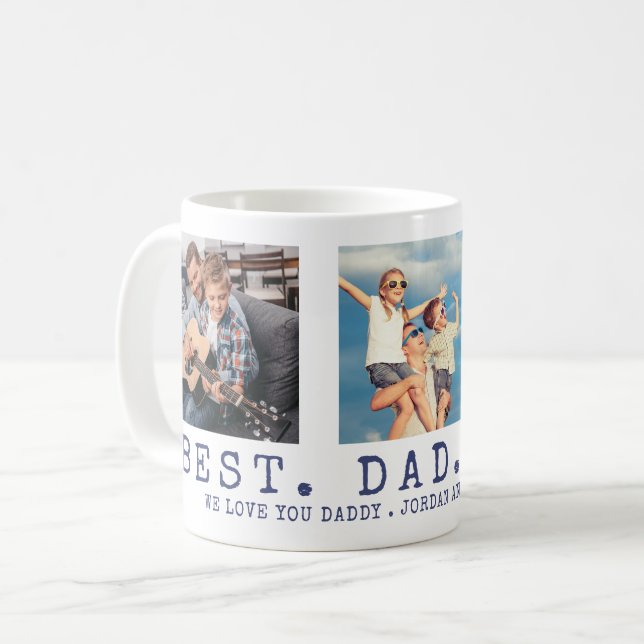 Modern BEST DAD EVER Photo Personalized Blue Coffee Mug (Front Left)