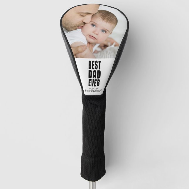 Modern BEST DAD EVER Photo Personalized Golf Head Cover (Front)