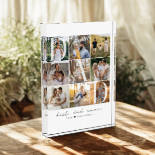 Modern Best Dad Ever Script 9 Photo Grid Dad Gift Block