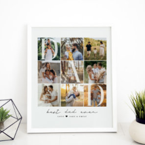 Modern Best Dad Ever Script 9 Photo Grid Dad Gift Poster
