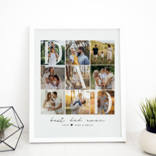 Modern Best Dad Ever Script 9 Photo Grid Dad Gift Poster