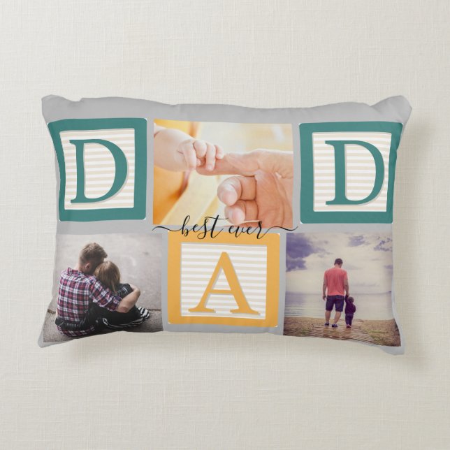 Modern Best DAD Ever Script Simple3 Photo Collage  Accent Pillow (Back)