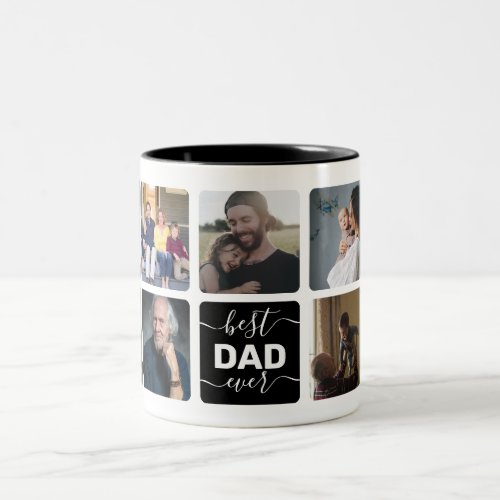 Modern Best DAD Ever Script Simple 9 Photo Collage Two_Tone Coffee Mug