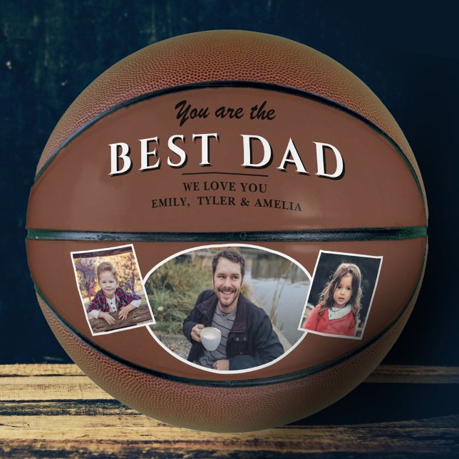 Modern Best Dad Father 3 Photo Collage Basketball (Creator Uploaded)