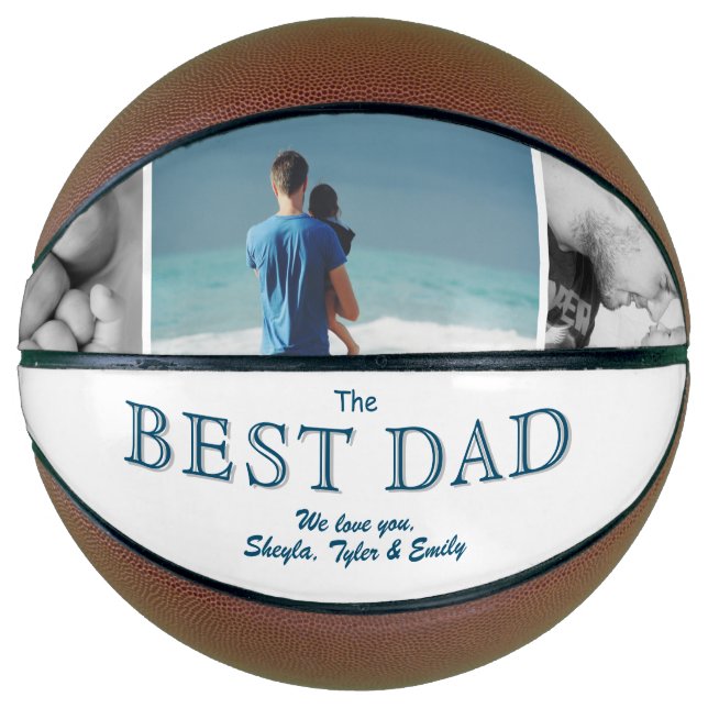 Modern Best Dad Father`s Day 3 Photo Collage Basketball (Front)