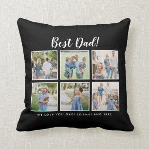 Modern Best Dad! Photo Collage Black Throw Pillow