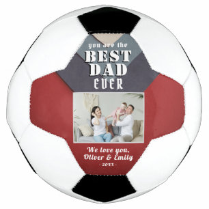 Modern Best Dad Red Blue Family Photo Soccer Ball