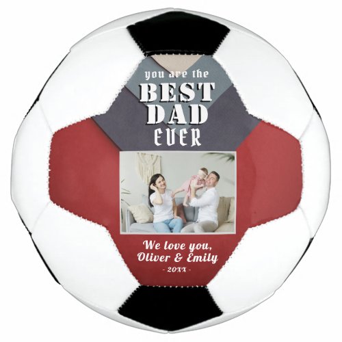 Modern Best Dad Red Blue Family Photo  Soccer Ball