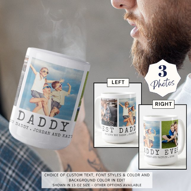 Modern BEST DADDY EVER 3 Photos Personalized Coffee Mug (Creator Uploaded)
