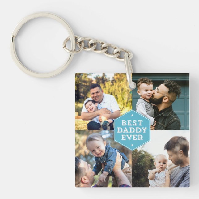 Modern Best Daddy Ever 4 Photo Collage Keychain (Front)