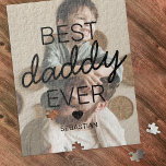 Modern Best Daddy Ever Photo Jigsaw Puzzle<br><div class="desc">Custom dad jigsaw puzzle featuring a photo for you to replace with your own,  the cute saying "best daddy ever",  a heart,  and the kids names.</div>