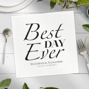 Modern Best Day Ever Black & White Wedding Napkins