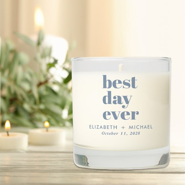 Modern Best Day Ever Dusty Blue Wedding Scented Candle (Creator Uploaded)