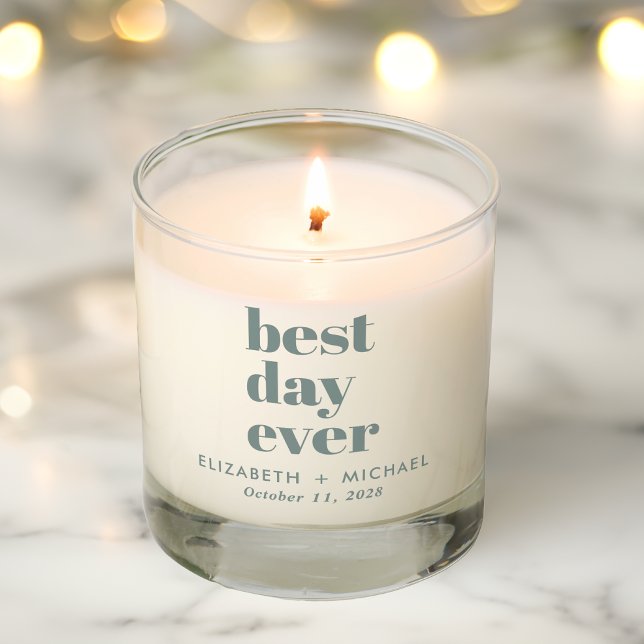 Modern Best Day Ever Sage Green Wedding Scented Candle (Creator Uploaded)