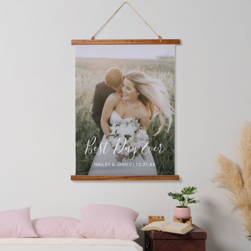 Modern Best Day Ever Simple Elegant Photo Wedding Hanging Tapestry