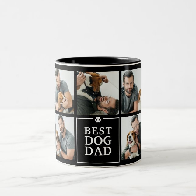 Modern Best Dog Dad 7-Photo Collage Two-Tone Coffe Two-Tone Coffee Mug (Center)