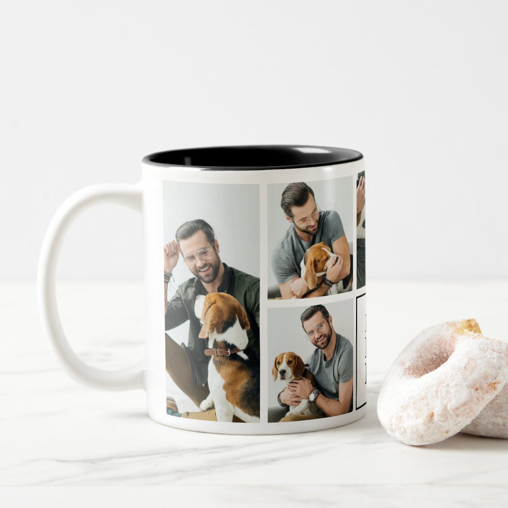 Discover Modern Best Dog Dad 7-Photo Collage Two-Tone Coffee Mug