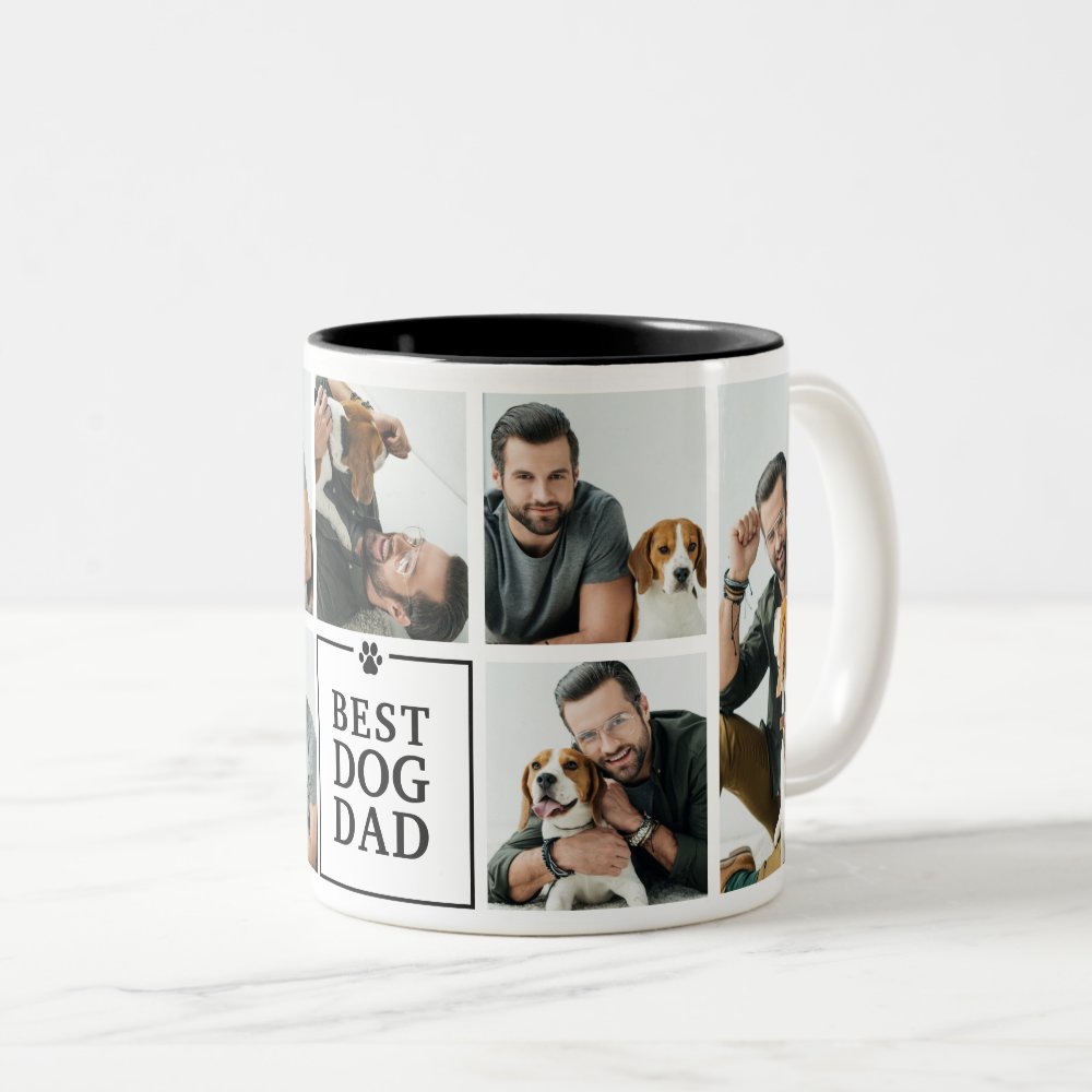 Discover Modern Best Dog Dad 7-Photo Collage Two-Tone Coffee Mug
