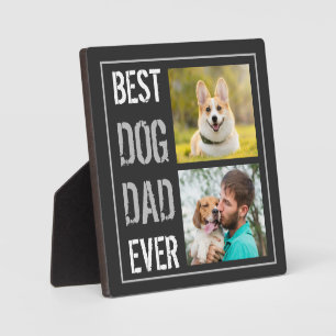 Modern Best Dog Dad Ever 2 Photo Collage Gray Plaque