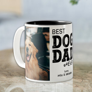 Modern Best Dog Dad Ever Custom Photo Dog Name Two-Tone Coffee Mug