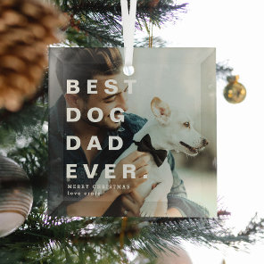 Modern BEST DOG DAD EVER Custom Photo Glass Ornament