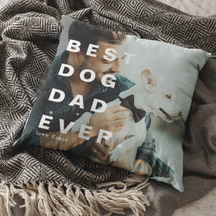 Modern BEST DOG DAD EVER Custom Photo Throw Pillow