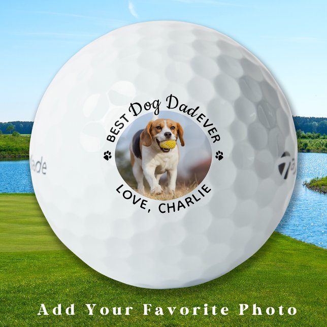 Modern Best DOG DAD Ever Personalized Pet Photo Golf Balls (Creator Uploaded)