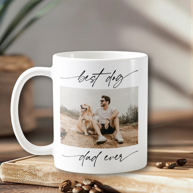Modern Best Dog Dad Ever Photo Handwritten Script  Coffee Mug (Creator Uploaded)