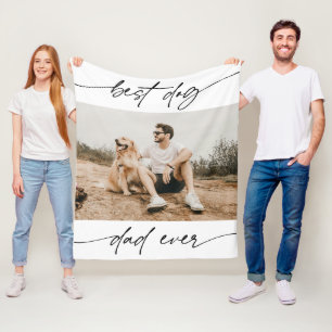 Modern Best Dog Dad Ever Photo Handwritten Script Fleece Blanket