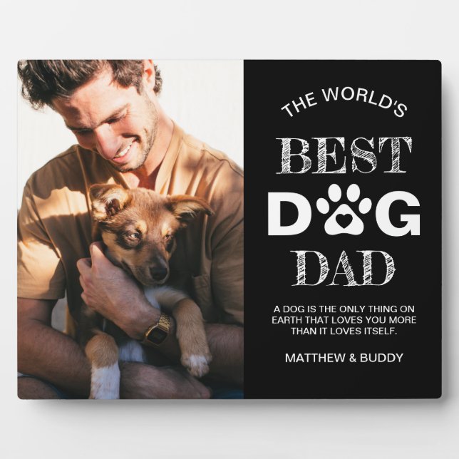 Modern 'Best Dog Dad' Photo & Quote Plaque (Front)