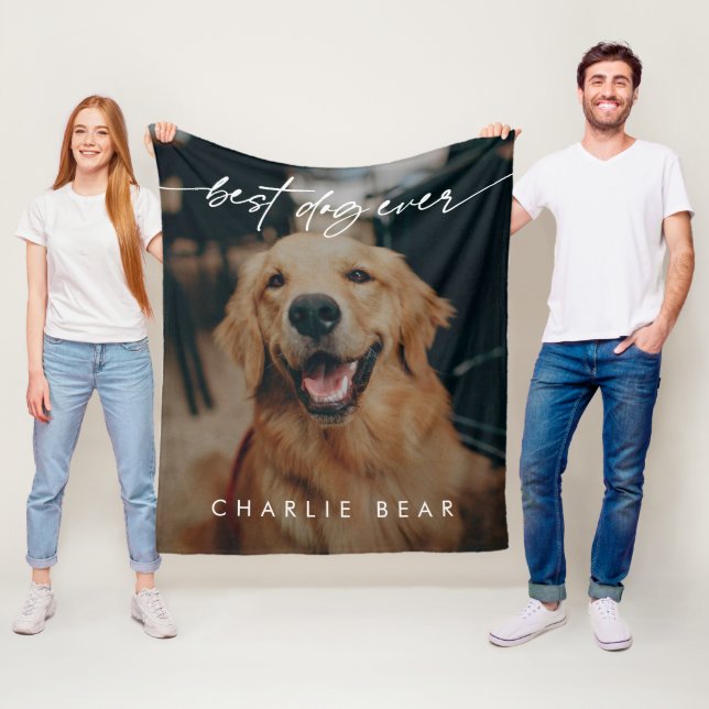 Modern Best Dog Ever Dark Photo Overlay Script  Fleece Blanket (In Situ)