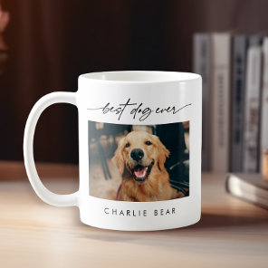 Modern Best Dog Ever Photo Handwritten Script  Coffee Mug