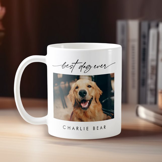 Modern Best Dog Ever Photo Handwritten Script  Coffee Mug (Creator Uploaded)