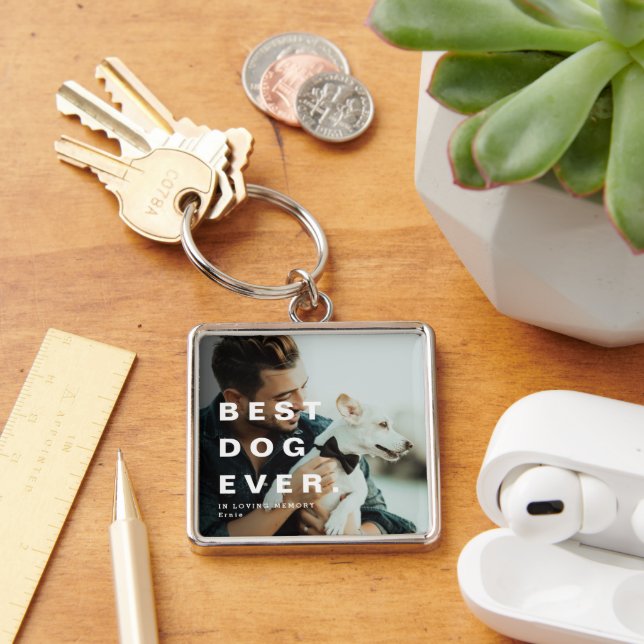 Modern Best Dog Ever Photo Keepsake Keychain (Desk)