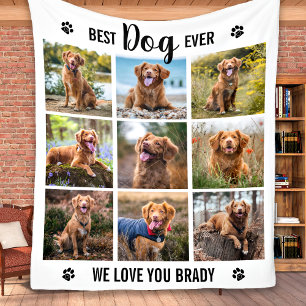 Modern Best Dog Ever White Photo Collage Fleece Blanket