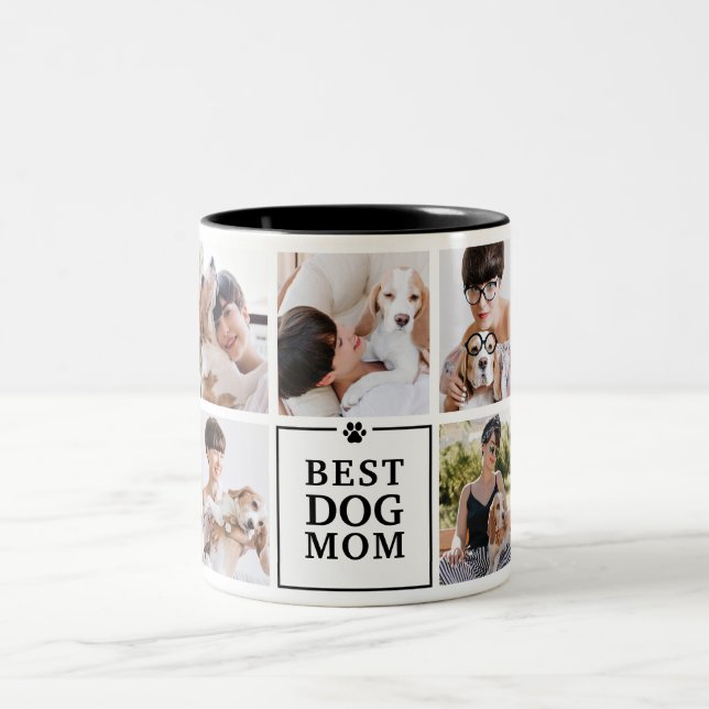 Modern Best Dog Mom 7-Photo Collage Two-Tone Coffee Mug (Center)