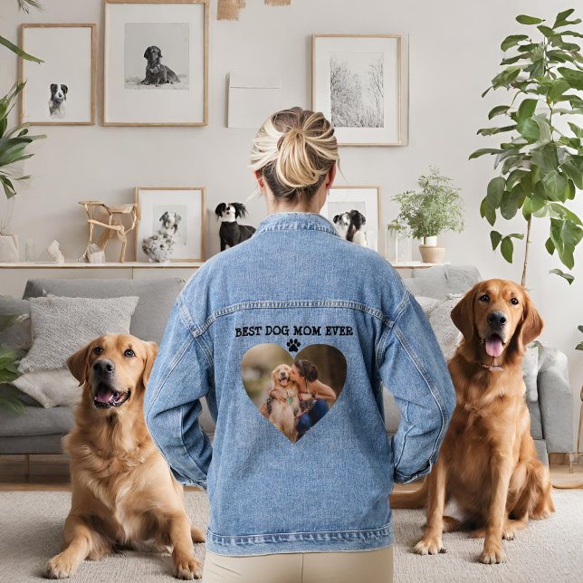 Modern Best dog mom ever custom heart photo text  Denim Jacket (Creator Uploaded)