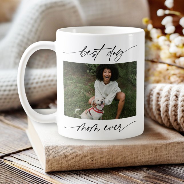 Modern Best Dog Mom Ever Photo Handwritten Script  Coffee Mug (Creator Uploaded)
