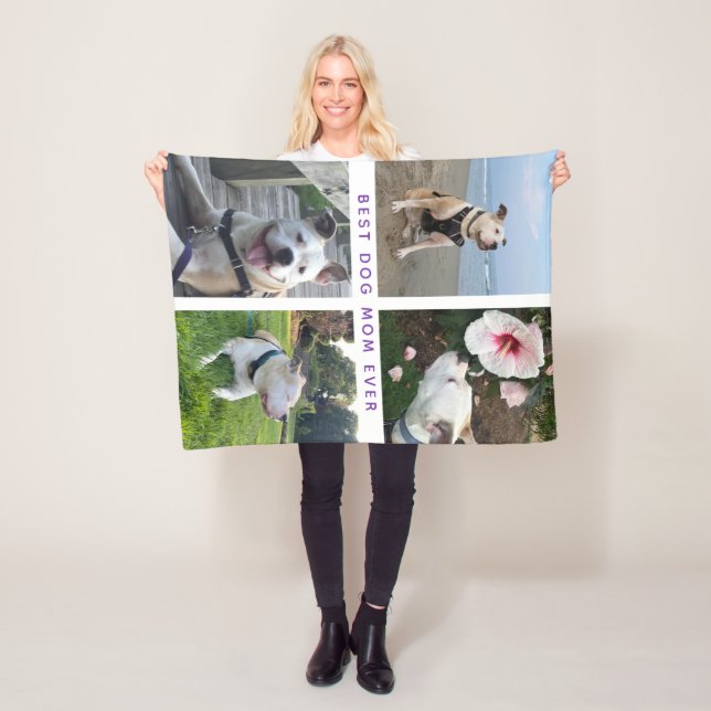 Modern Best Dog Mom Photo Collage Fleece Blanket (In Situ)