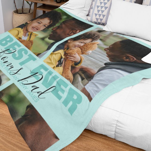 Modern Best Ever Bonus Dad | Photo Collage  Fleece Blanket (Creator Uploaded)