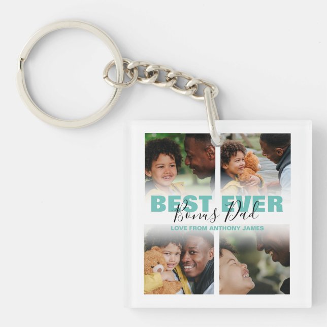 Modern Best Ever Bonus Dad | Photo Collage Keychain (Front)
