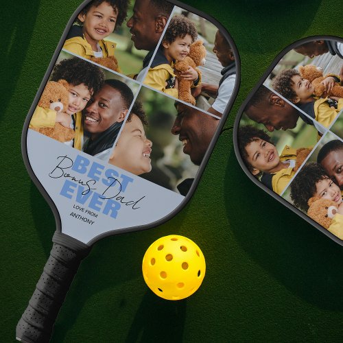 Modern Best Ever Bonus Dad  Photo Collage Pickleball Paddle