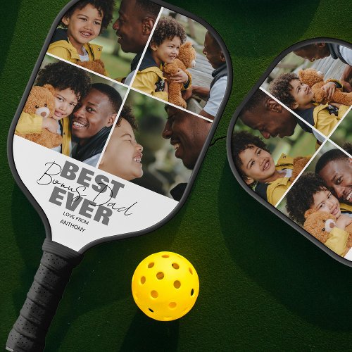 Modern Best Ever Bonus Dad  Photo Collage Pickleball Paddle